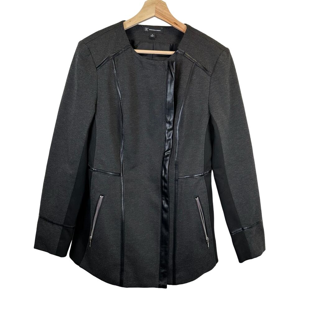 Inc International Concepts Black Collarless Assymetrical Womens Pea Coat Size M